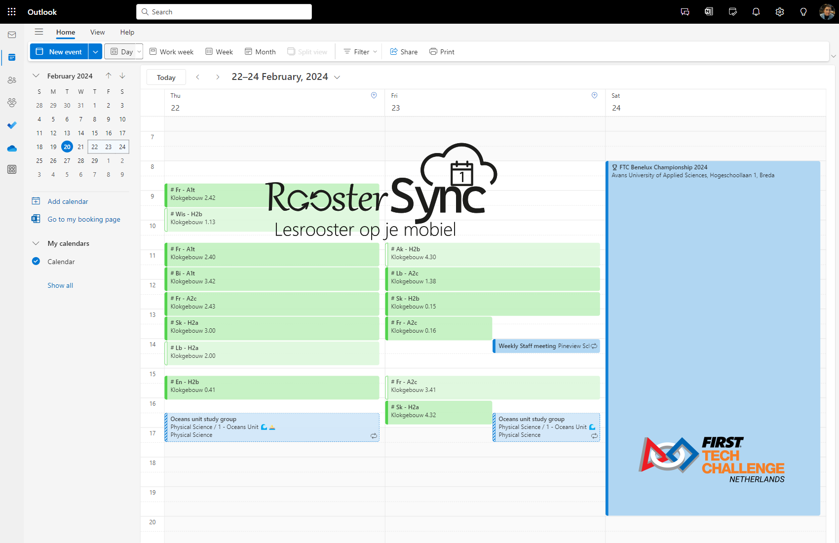 Lesrooster in Outlook online